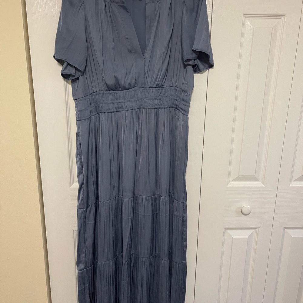 Anthropologie Somerset Dress: Slate Blue V-Neck Tiered Maxi Dress